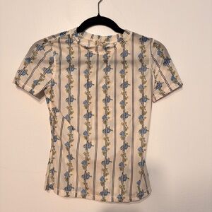 Free People Intimately Sheer Blue and Yellow Floral Striped Tee
